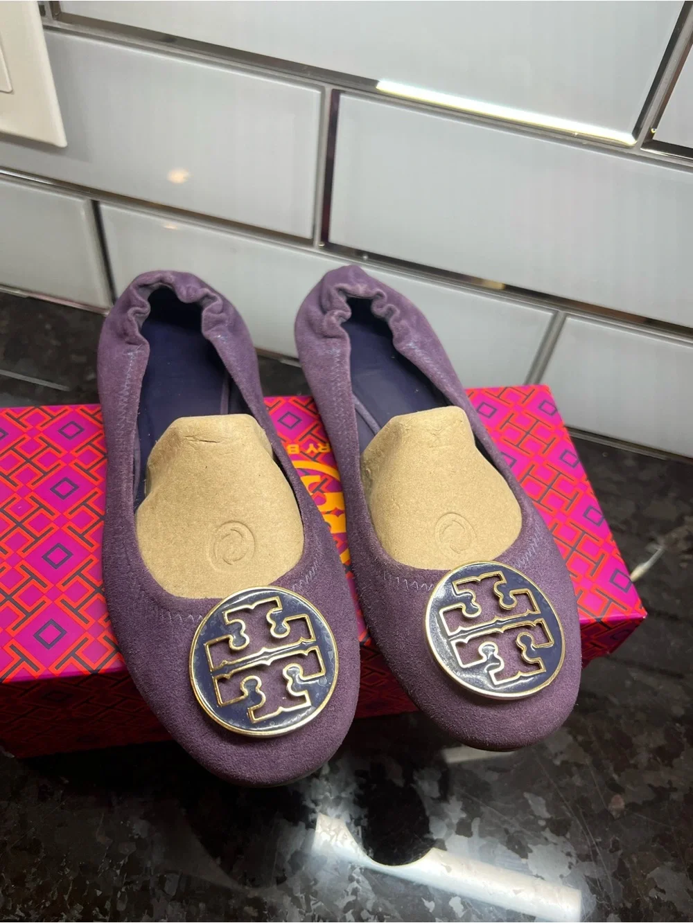 Tory Burch Purple Suede Reva Ballet Flats – 7.5